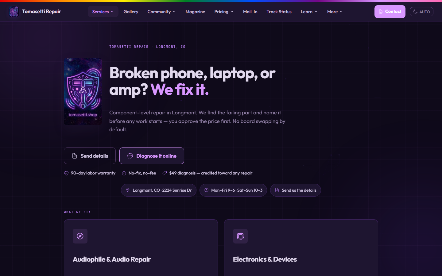 Repair shop — live screenshot